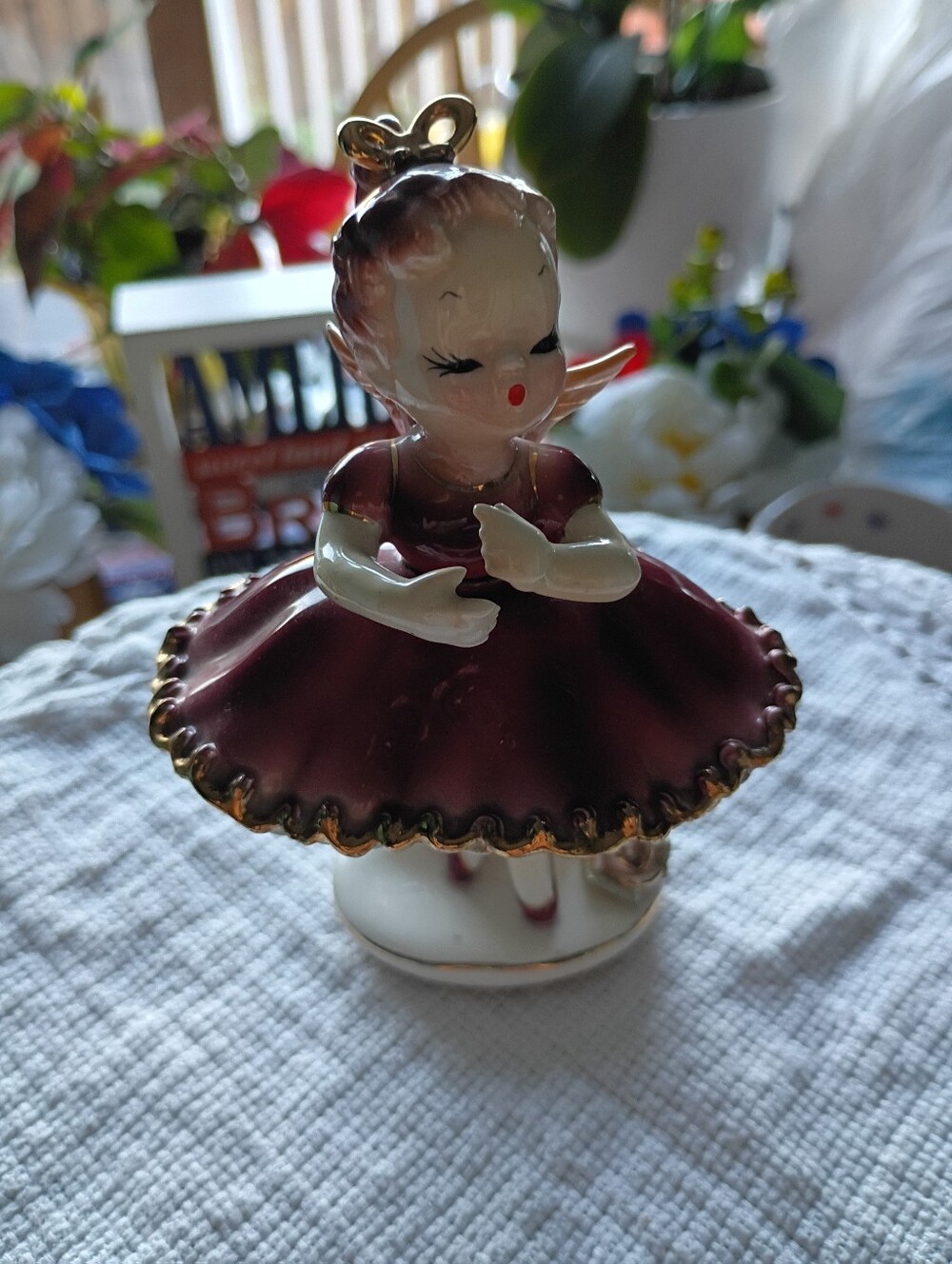 Vintage Ballerina Angel, Arnart Tamchin, Burgundy & Gold, Porcelain Tile